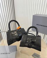 BALENCIAGA Hourglass Small Croc-Embossed Top-Handle Bag