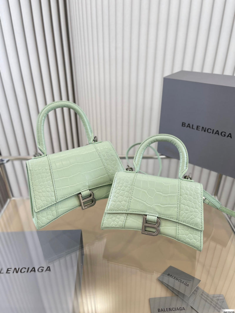 BALENCIAGA Hourglass Small Croc-Embossed Top-Handle Bag