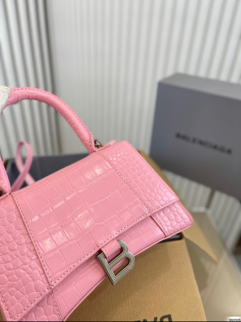 BALENCIAGA Hourglass Small Croc-Embossed Top-Handle Bag