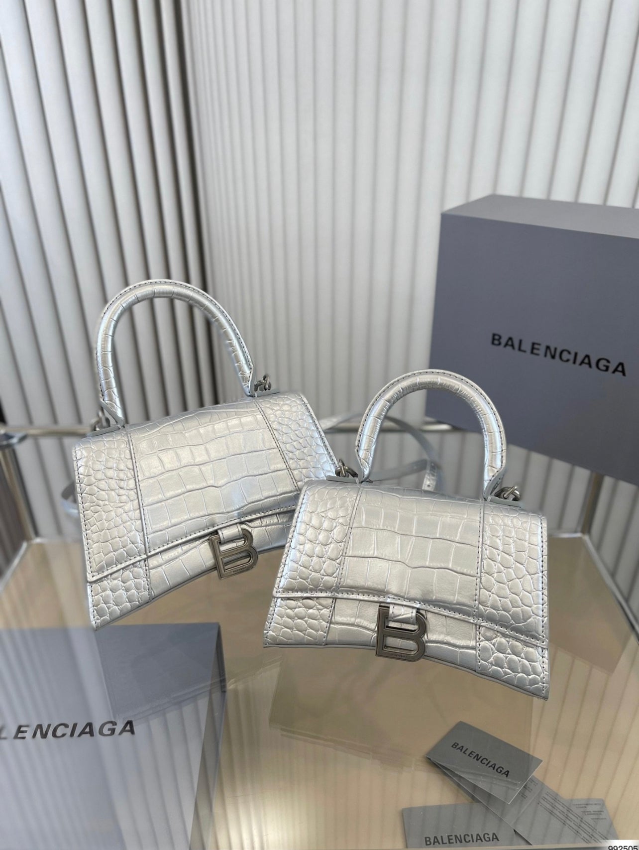 BALENCIAGA Hourglass Small Croc-Embossed Top-Handle Bag