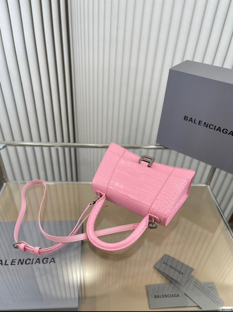 BALENCIAGA Hourglass Small Croc-Embossed Top-Handle Bag