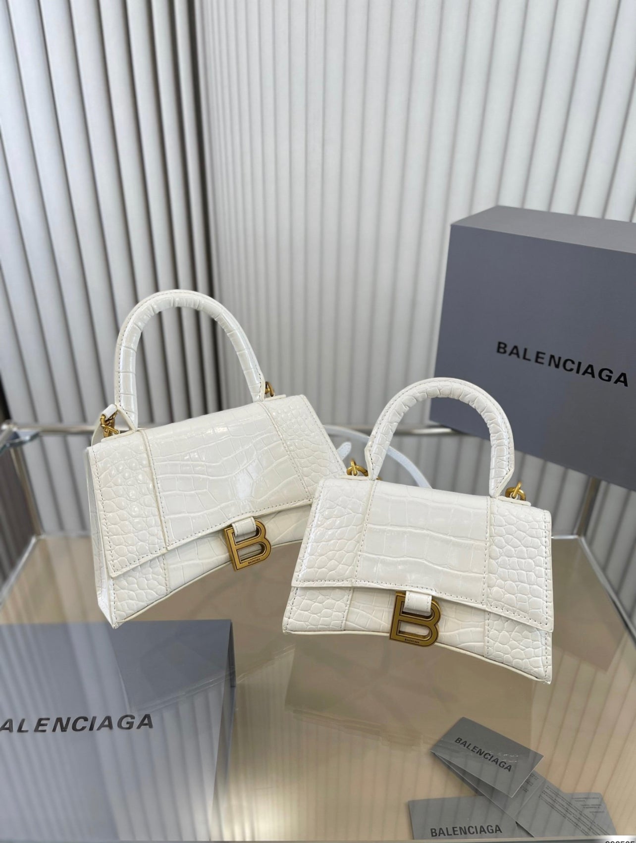 BALENCIAGA Hourglass Small Croc-Embossed Top-Handle Bag