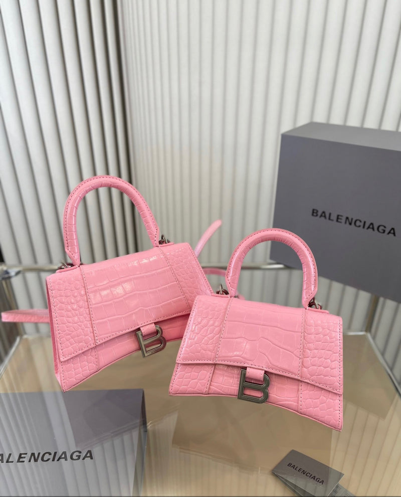 BALENCIAGA Hourglass Small Croc-Embossed Top-Handle Bag